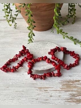 Red Chip Bead Stretch Bracelet - Women Handmade Beaded Jewelry, Red Bracelet